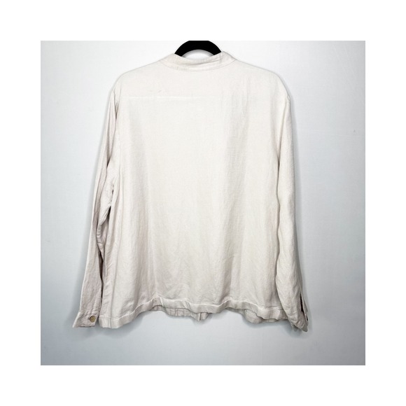 J Jill Linen Blend Jacket Size 2X Button Front Jacket Collared Pockets Beige - Picture 6 of 10